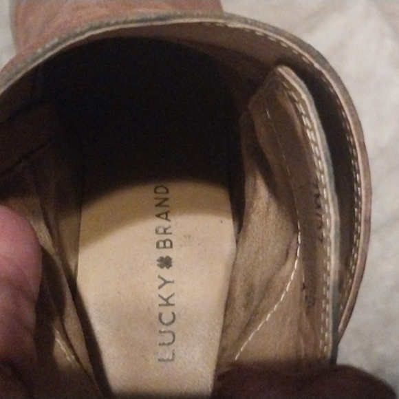 Lucky Brand Yamina Wedge Bootie Womens Ankle Boot Brown Leather Tie Back Size 7 - Picture 7 of 8